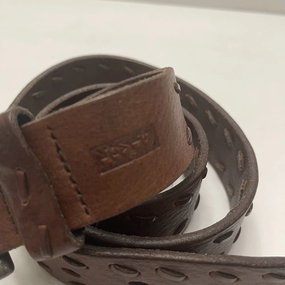 Levi's Men's Brown Leather‎ Whipstitched Belt Size 36 Bronze Buckle